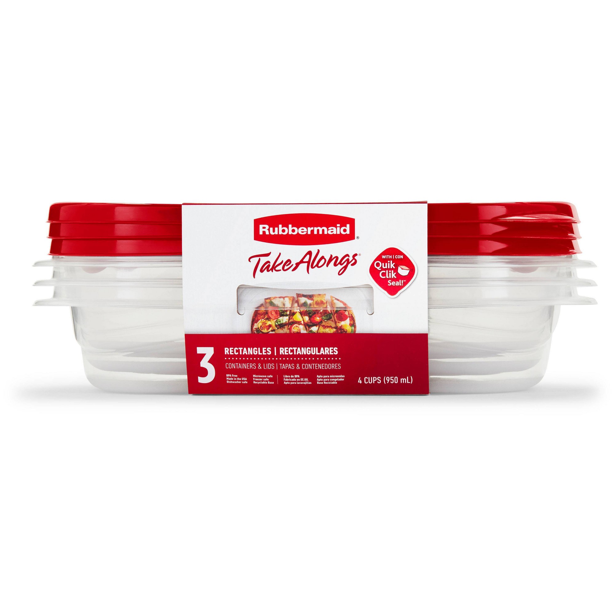 Meal Prep Container - 3 contenants rectangulaires rouges pour aliments